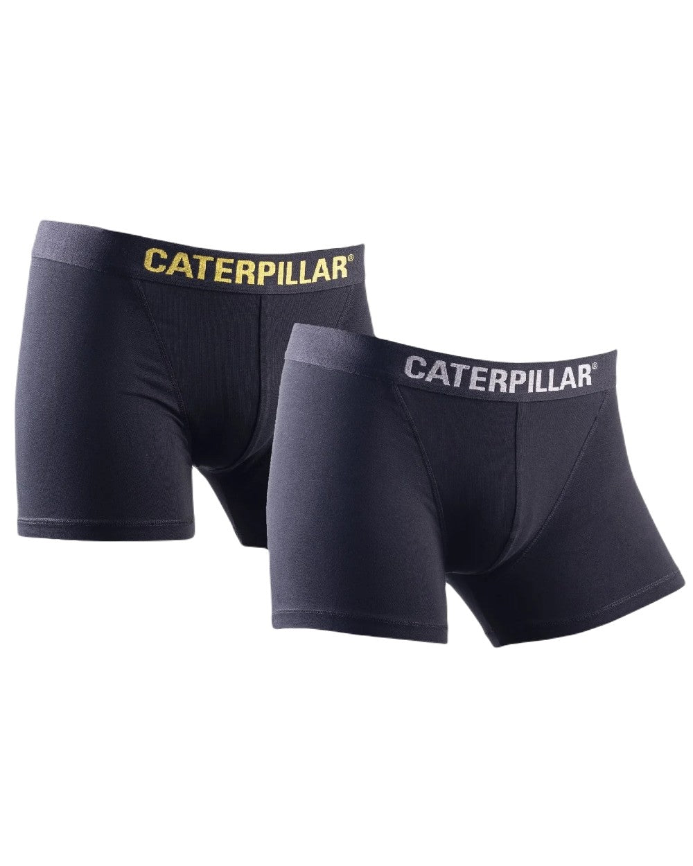 Black Yellow Charcoal Coloured Caterpillar Boxer Shorts Twin Pack on White Backgroud
