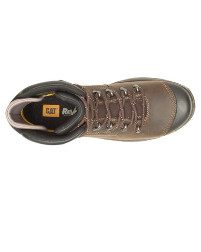 Coffee Coloured Caterpillar Diagnostic 2.0 Safety Boots on White Background
