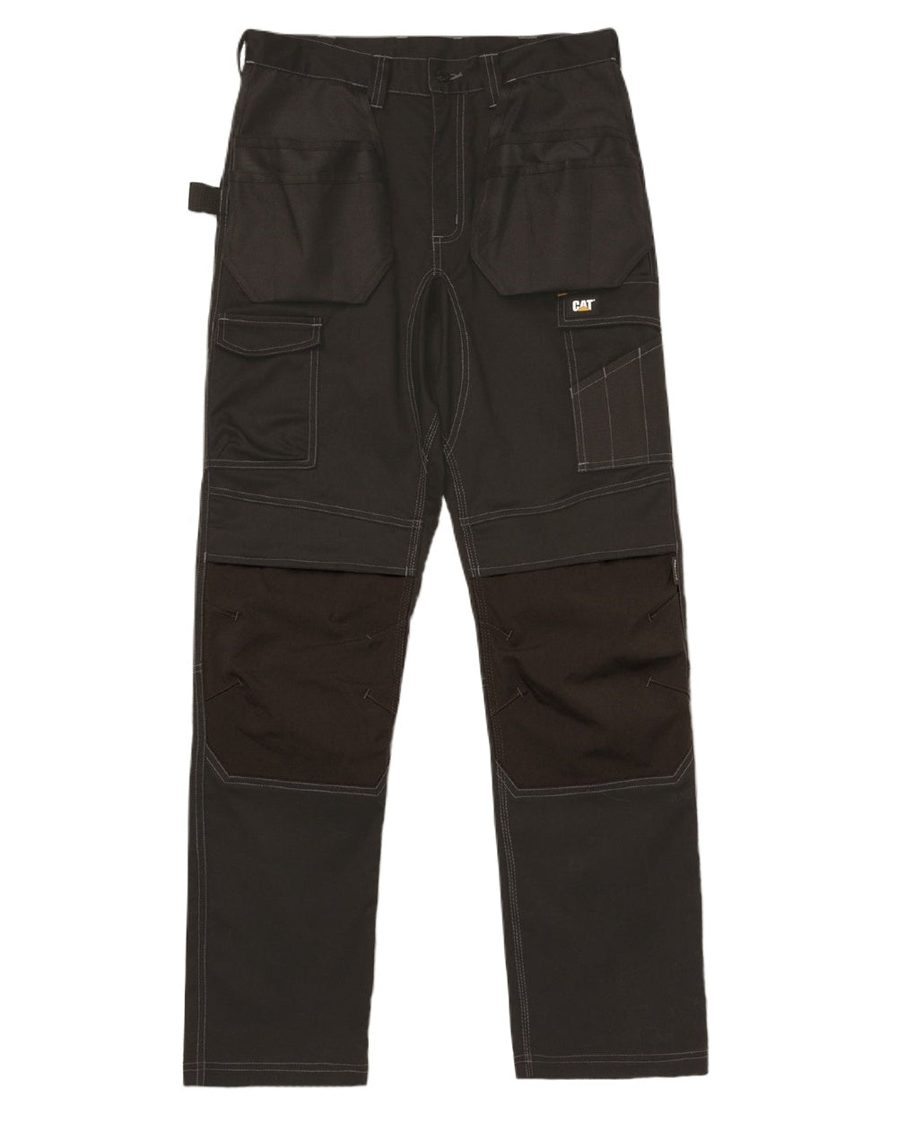 Black Coloured Caterpillar Essential Knee Pocket Stretch Holster Trousers on White Background
