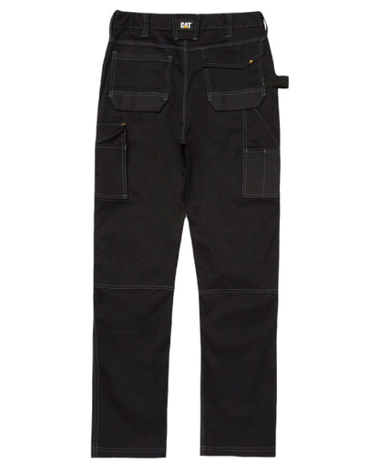 Black Coloured Caterpillar Essential Knee Pocket Stretch Holster Trousers on White Background
