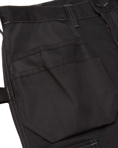 Black Coloured Caterpillar Essential Knee Pocket Stretch Holster Trousers on White Background
