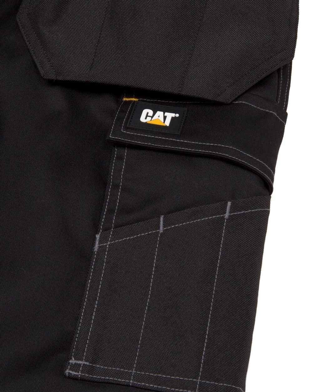 Black Coloured Caterpillar Essential Knee Pocket Stretch Holster Trousers on White Background
