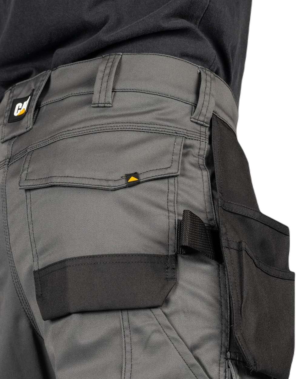 Dark Shadow Coloured Caterpillar Essential Knee Pocket Stretch Holster Trousers on White Background
