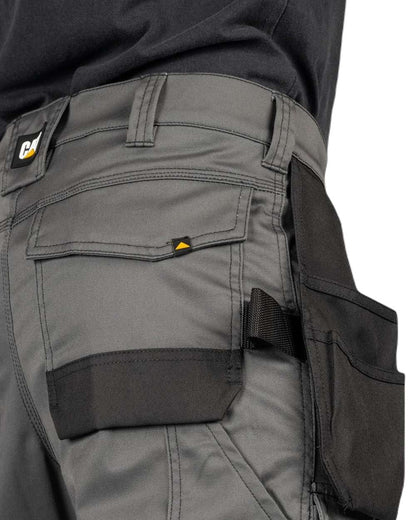 Dark Shadow Coloured Caterpillar Essential Knee Pocket Stretch Holster Trousers on White Background
