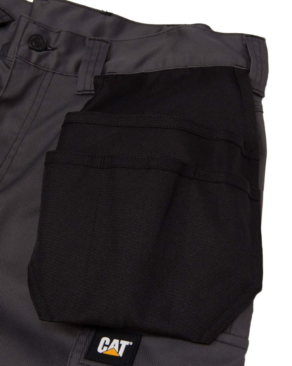 Dark Shadow Coloured Caterpillar Essential Knee Pocket Stretch Holster Trousers on White Background
