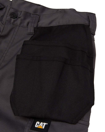 Dark Shadow Coloured Caterpillar Essential Knee Pocket Stretch Holster Trousers on White Background
