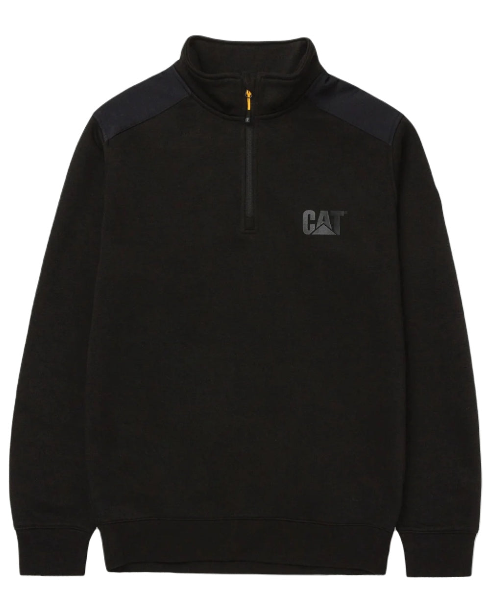 Black Coloured Caterpillar Essential Quarter Zip Sweatshirt on White Background