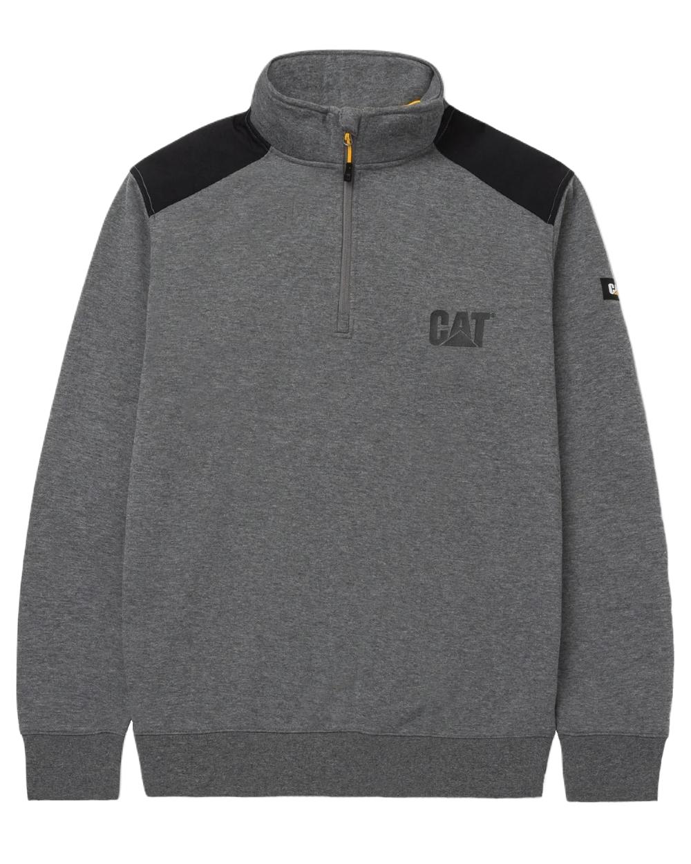 Dark Heather Grey Coloured Caterpillar Essential Quarter Zip Sweatshirt on White Background

