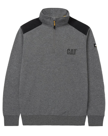 Dark Heather Grey Coloured Caterpillar Essential Quarter Zip Sweatshirt on White Background
