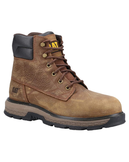 Pyramid Coloured Caterpillar Exposition Safety Boots on White Background
