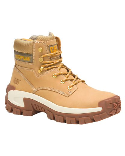 Honey Coloured Caterpillar Invader Hiker Safety Boot On A White Background 