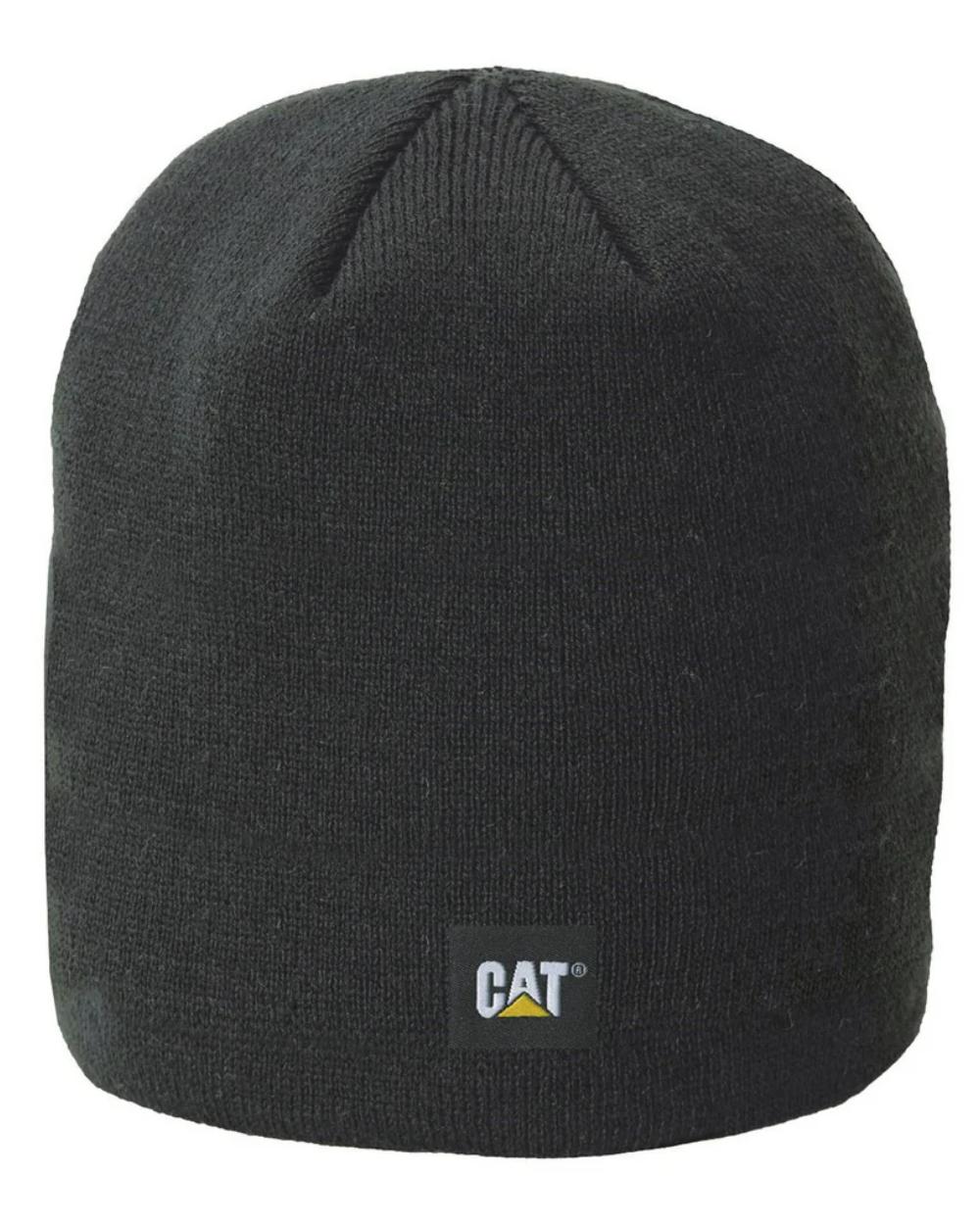 Black Coloured Caterpillar Logo Knit Cap On A White Background