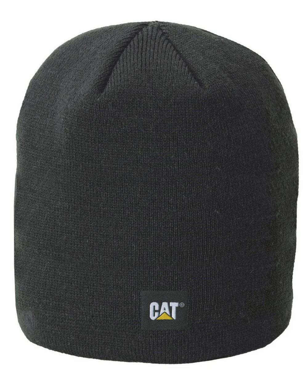 Black Coloured Caterpillar Logo Knit Cap On A White Background 