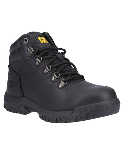 Black Coloured Caterpillar Mae Safety Boots on White Background
