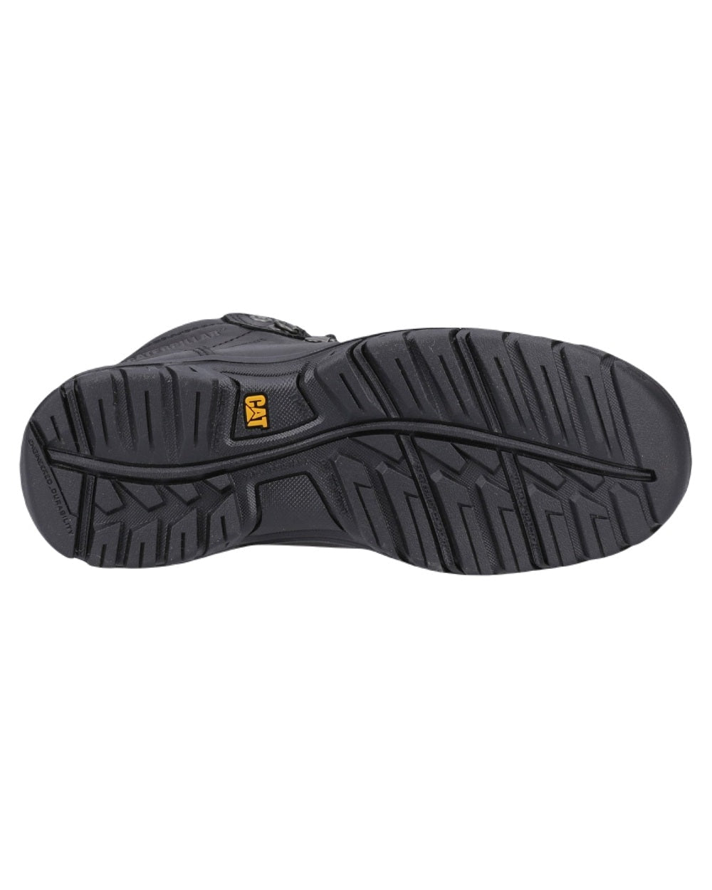 Black Coloured Caterpillar Mae Safety Boots on White Background
