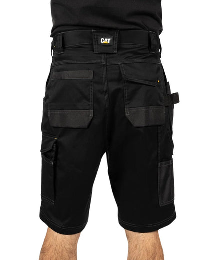 Black Coloured Caterpillar Mens Essential Stretch Holster Shorts on White Backgroud
