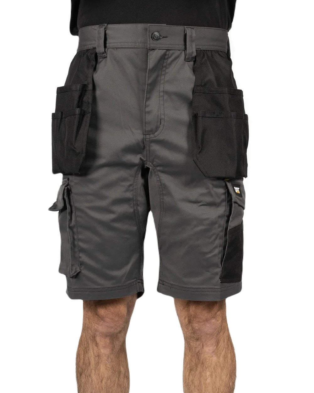 Dark Shadow Coloured Caterpillar Mens Essential Stretch Holster Shorts on White Backgroud
