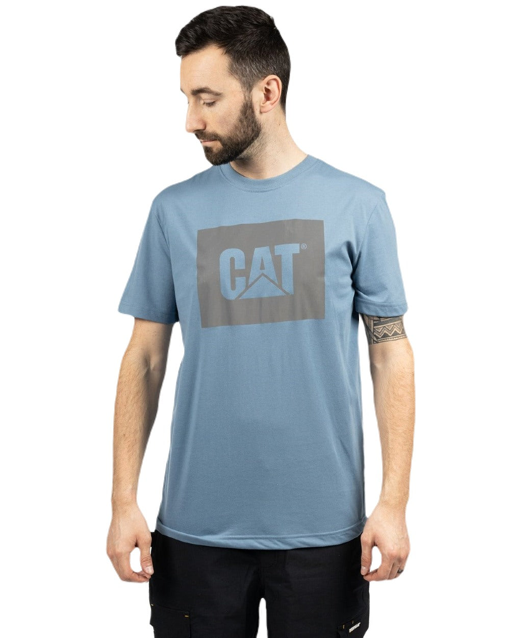 Coronet Blue Coloured Caterpillar Mens Graphic Tee on White Background
