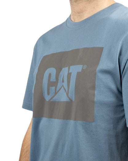 Coronet Blue Coloured Caterpillar Mens Graphic Tee on White Background
