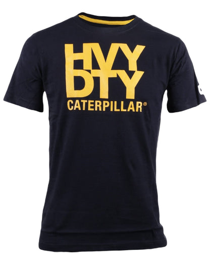 Black Coloured Caterpillar Mens Heavy Duty T-Shirt on White Background
