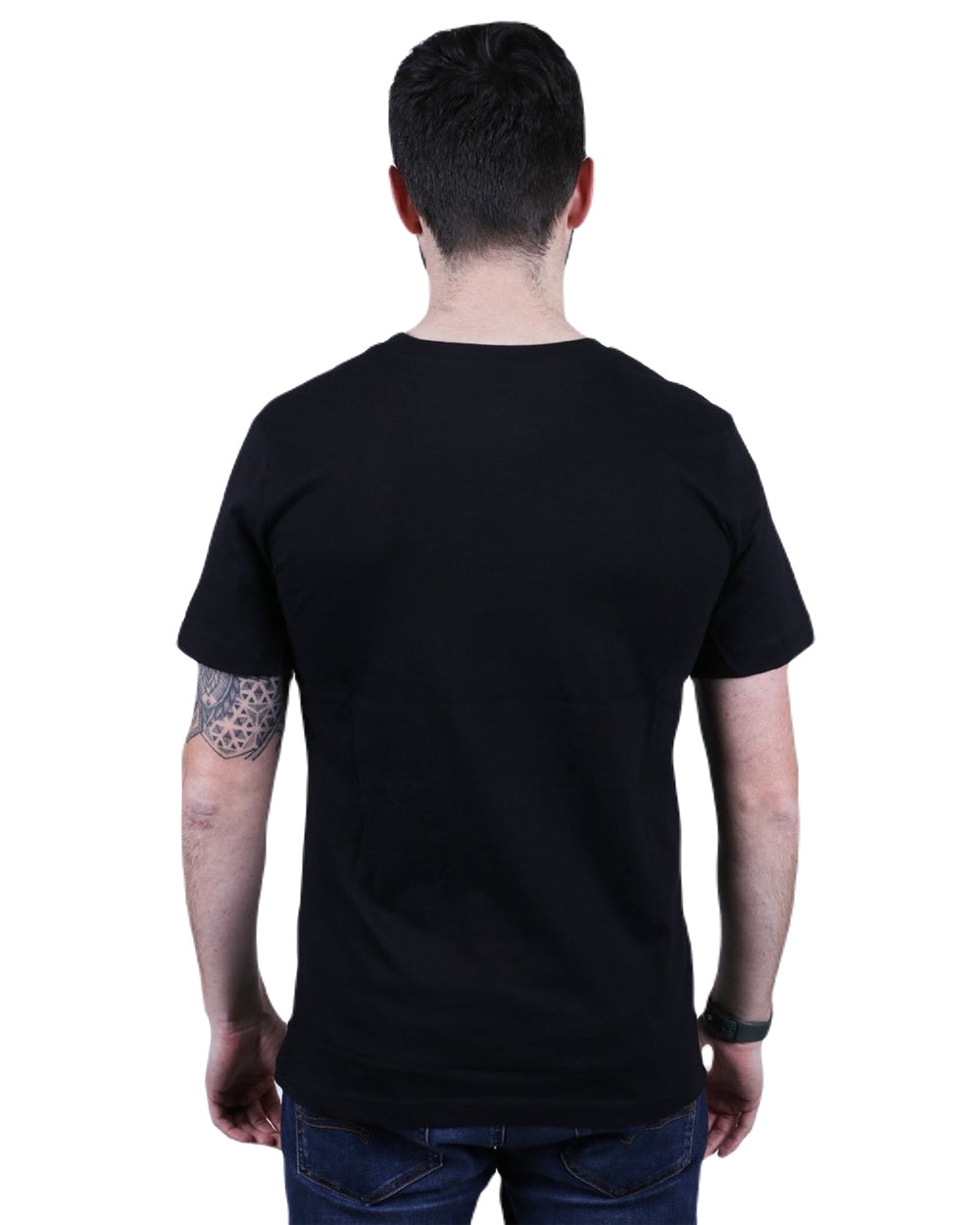 Black Coloured Caterpillar Mens Heavy Duty T-Shirt on White Background
