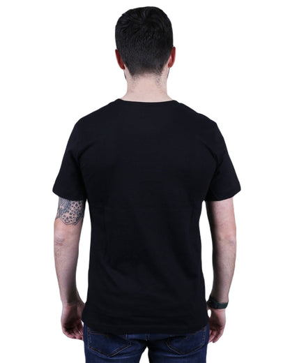 Black Coloured Caterpillar Mens Heavy Duty T-Shirt on White Background

