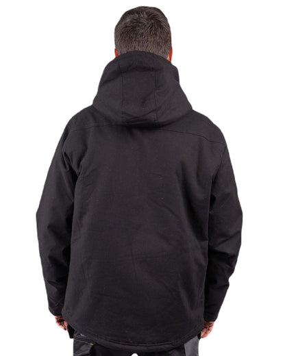 Black Coloured Caterpillar Mens Hooded Sherpa Lined Jacket on White Background
