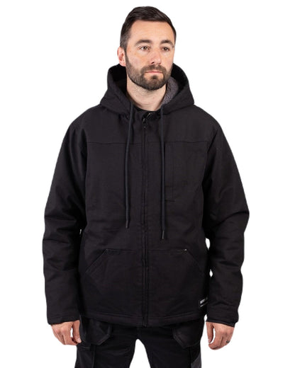 Black Coloured Caterpillar Mens Hooded Sherpa Lined Jacket on White Background
