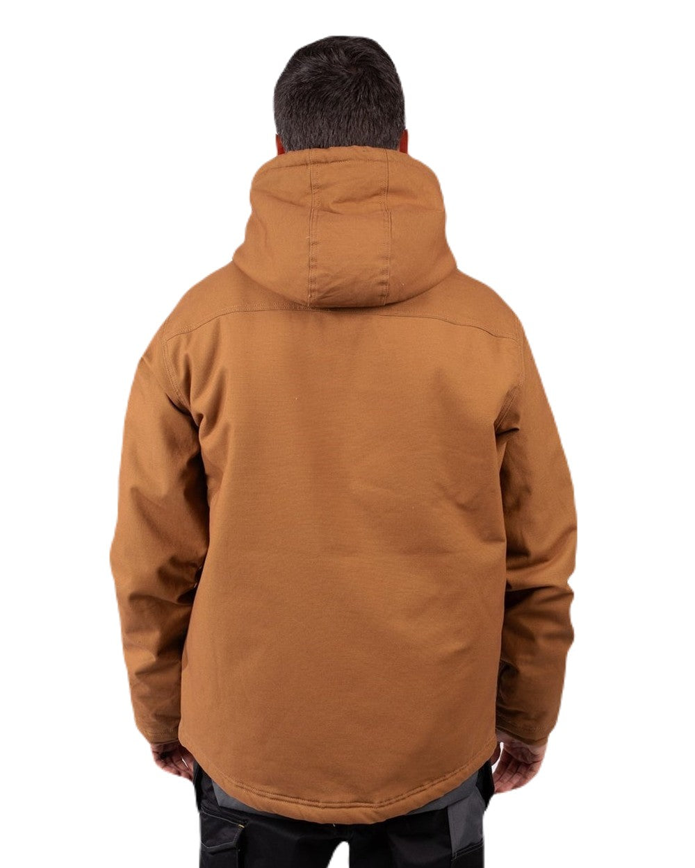 Bronze Coloured Caterpillar Mens Hooded Sherpa Lined Jacket on White Background
