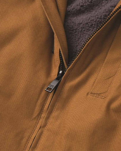 Bronze Coloured Caterpillar Mens Hooded Sherpa Lined Jacket on White Background
