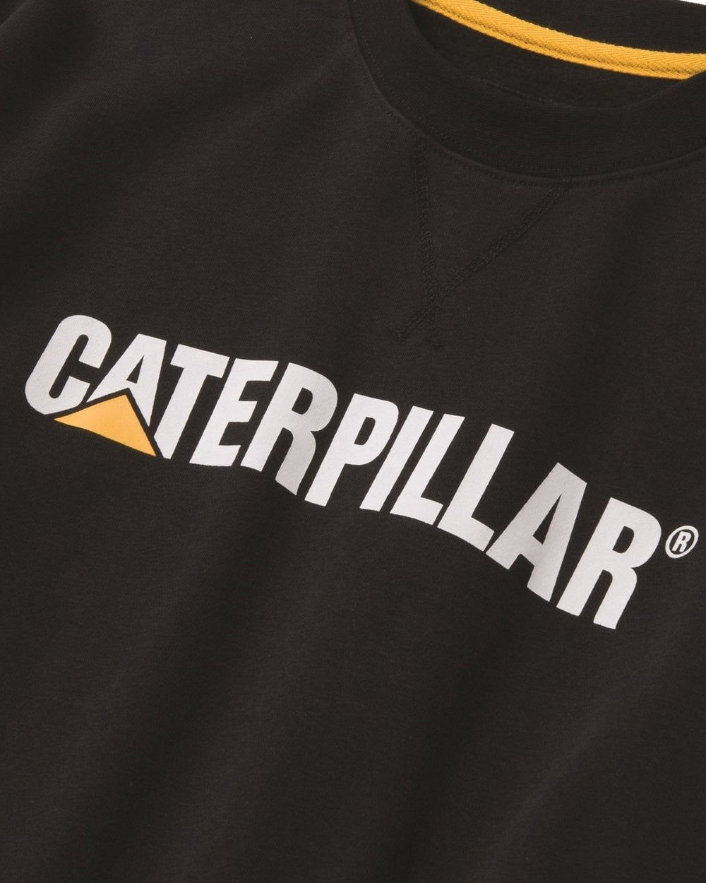 Black Coloured Caterpillar Mens Midweight Crewneck Sweatshirt on White Background
