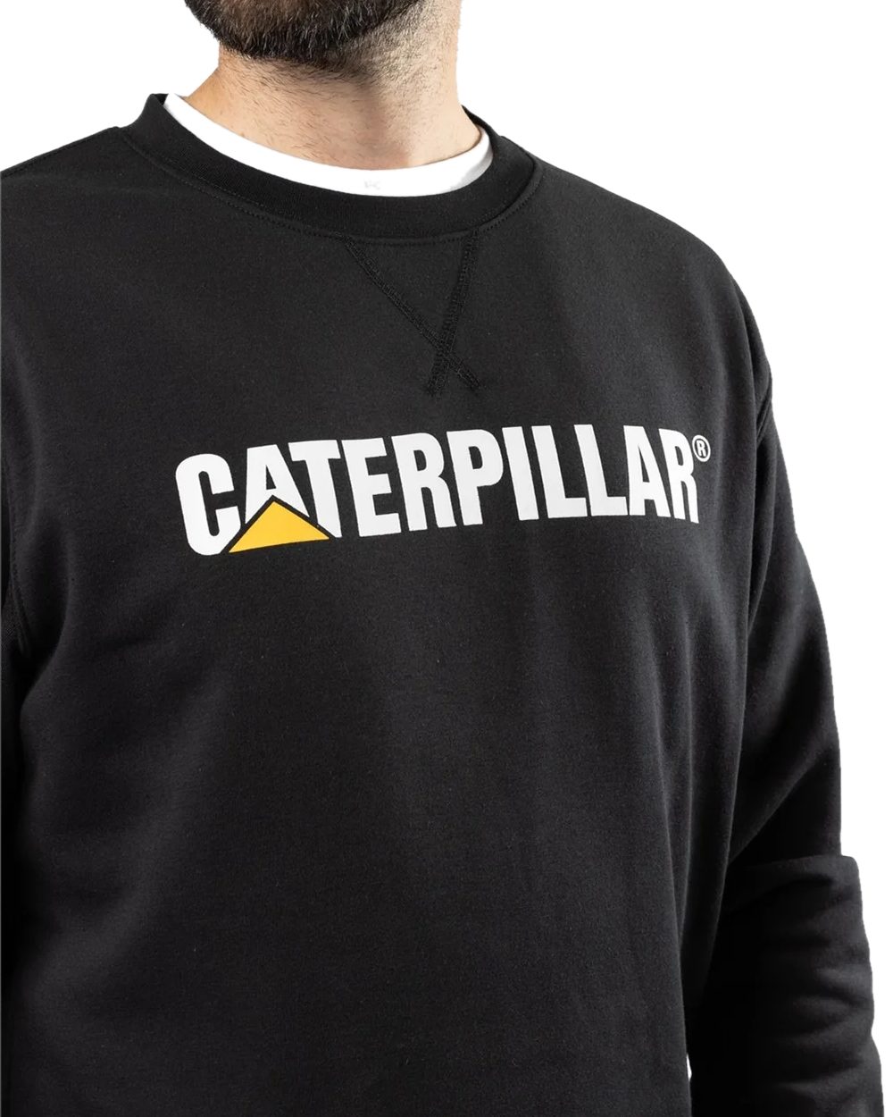 Black Coloured Caterpillar Mens Midweight Crewneck Sweatshirt on White Background
