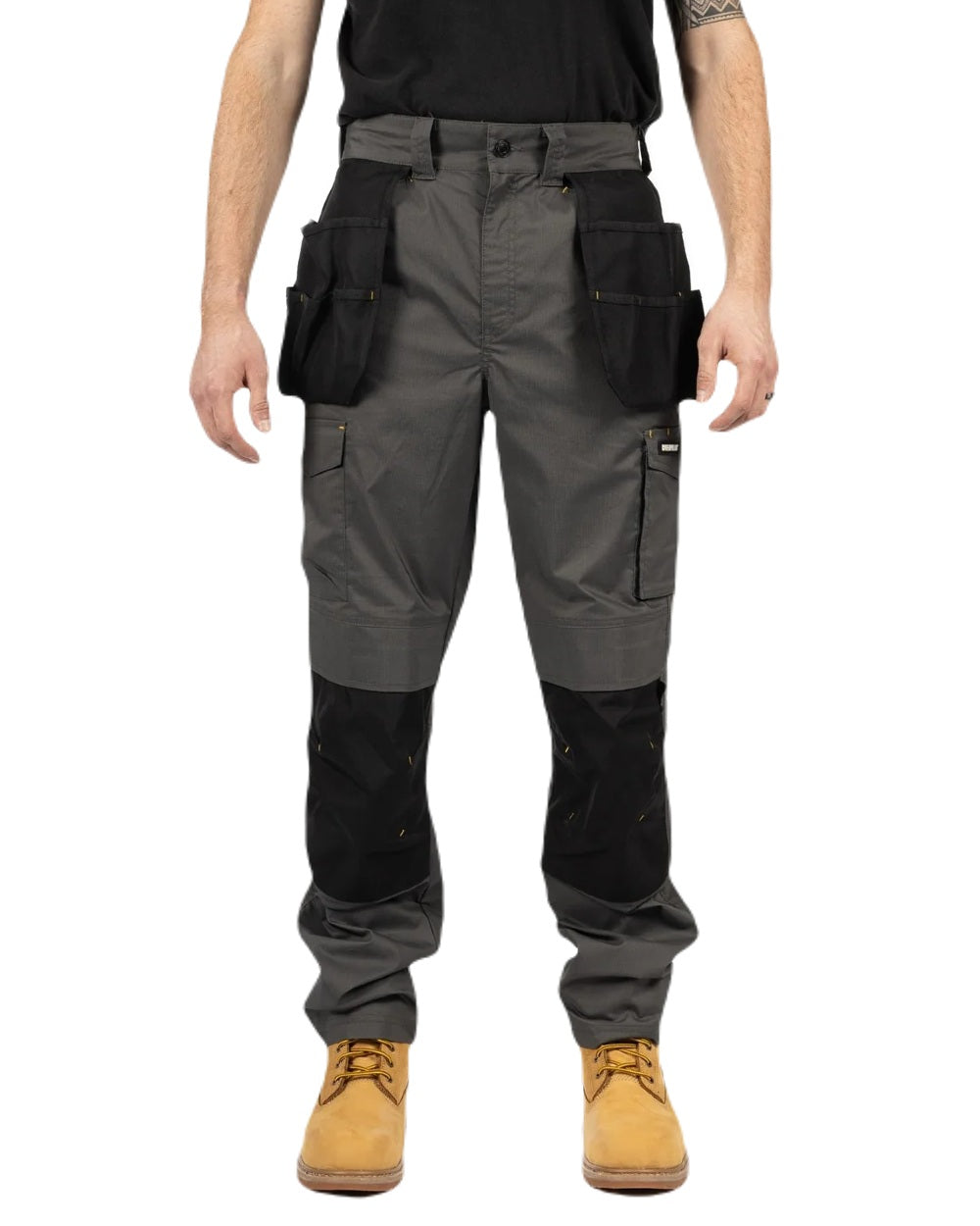 Dark Shadow Coloured Caterpillar Mens Nexus Holster Stretch Pocket  Trousers on White Background
