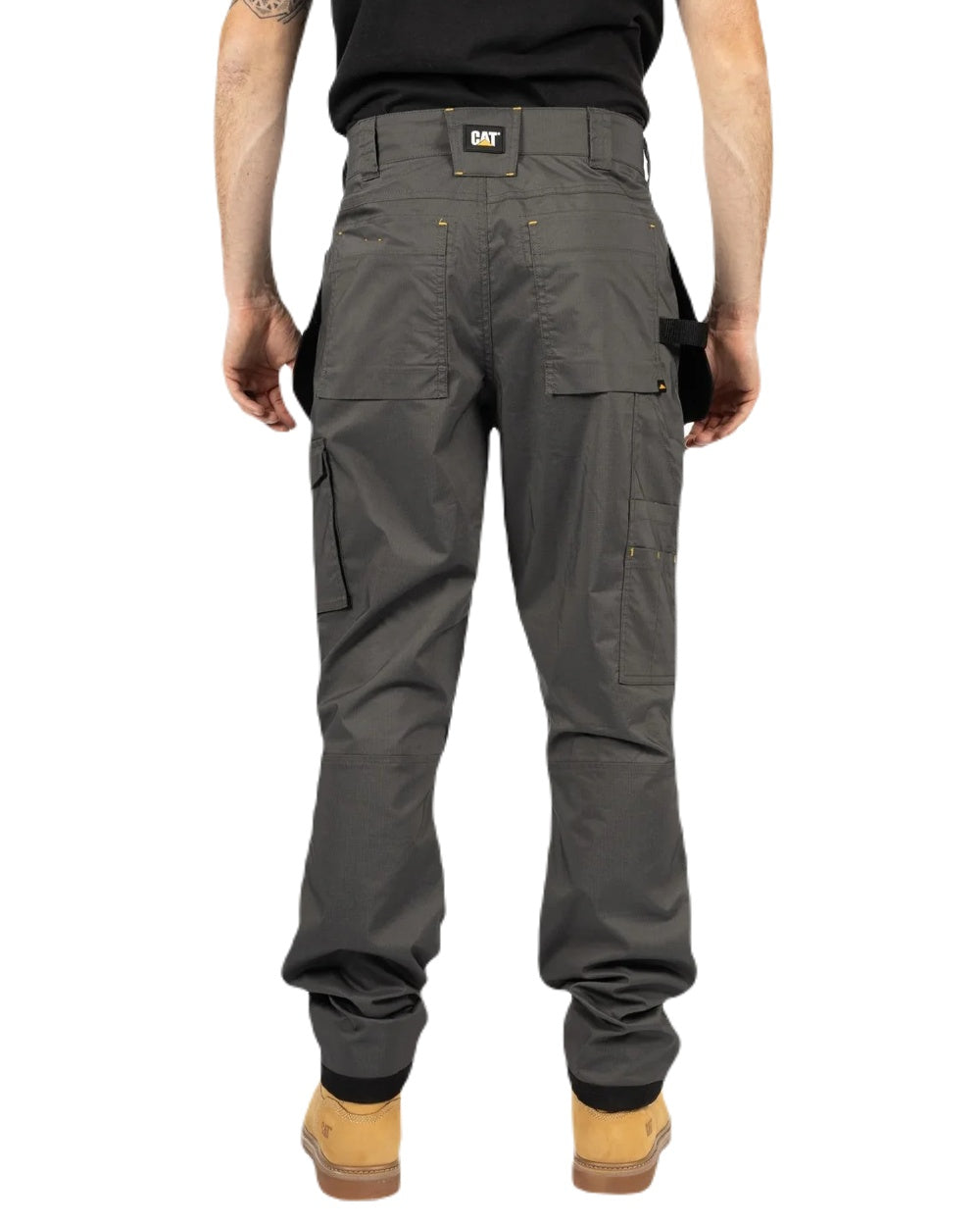 Dark Shadow Coloured Caterpillar Mens Nexus Holster Stretch Pocket  Trousers on White Background
