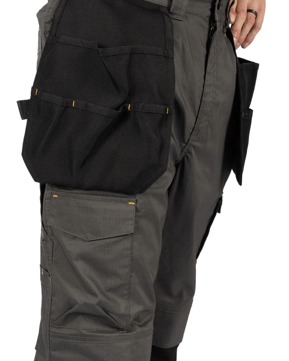 Dark Shadow Coloured Caterpillar Mens Nexus Holster Stretch Pocket  Trousers on White Background
