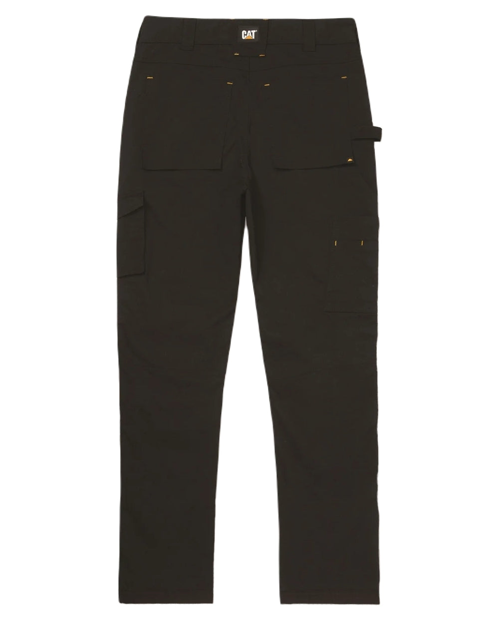 Black Coloured Caterpillar Mens Nexus Knee Pocket Stretch Trousers on White Trousers
