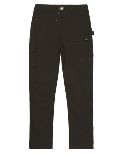 Black Coloured Caterpillar Mens Nexus Knee Pocket Stretch Trousers on White Trousers
