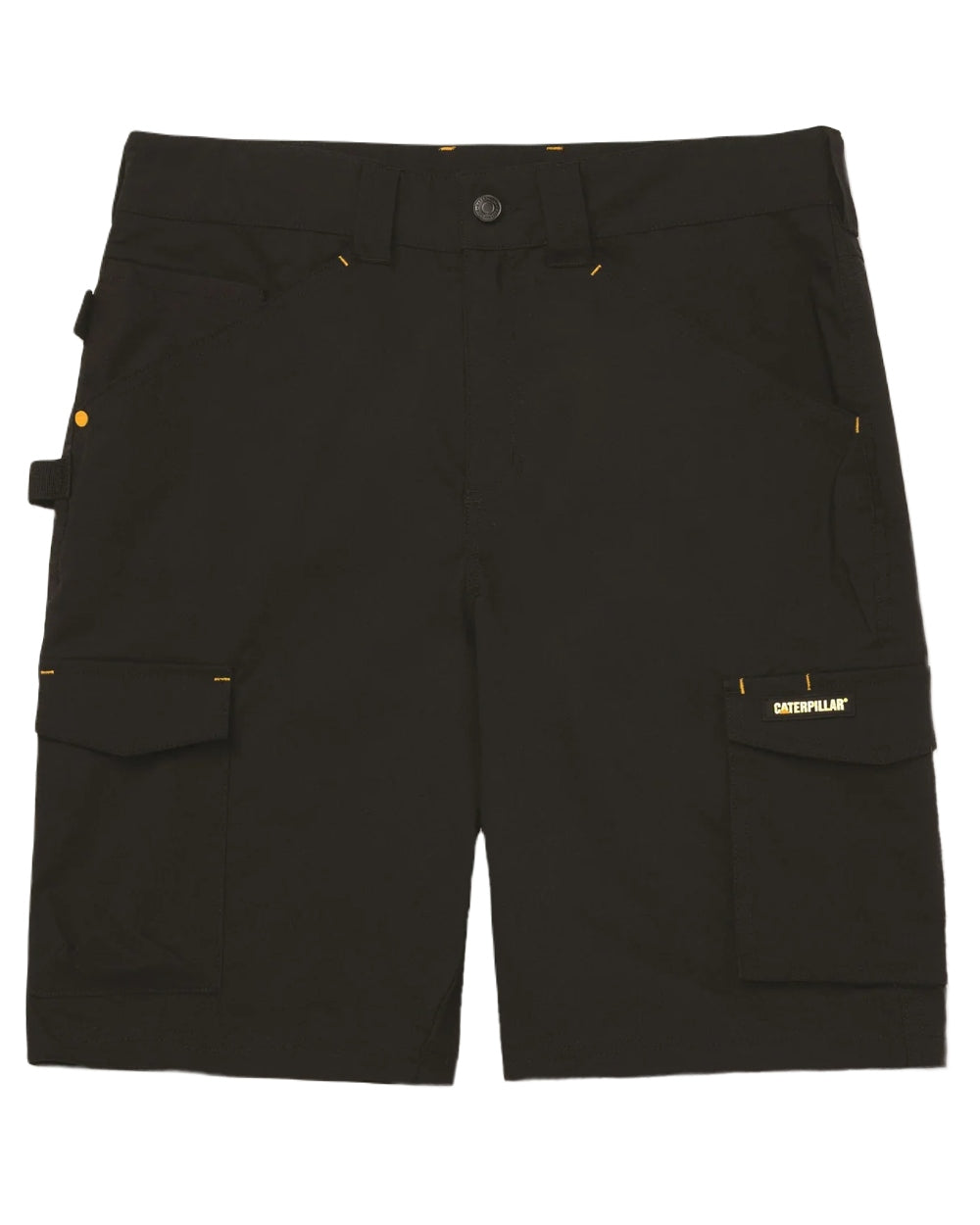 Black Coloured Caterpillar Mens Nexus Stretch Shorts on White Background
