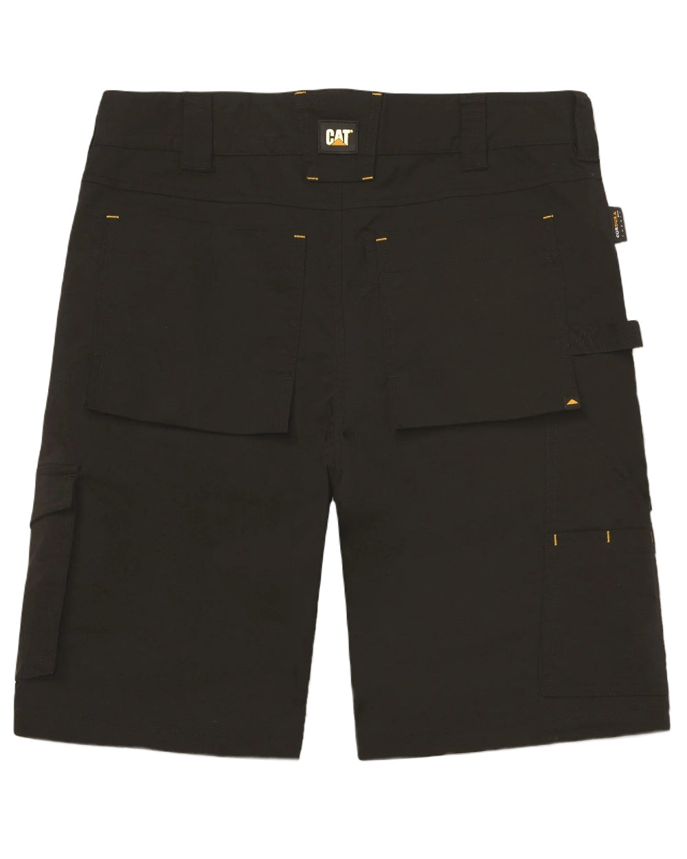 Black Coloured Caterpillar Mens Nexus Stretch Shorts on White Background
