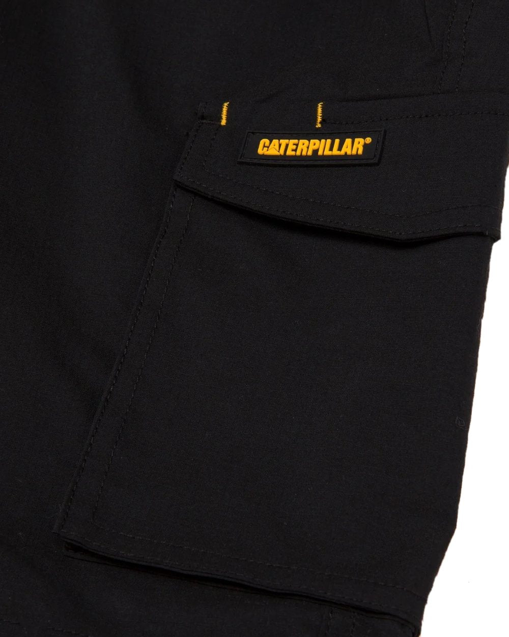 Black Coloured Caterpillar Mens Nexus Stretch Shorts on White Background
