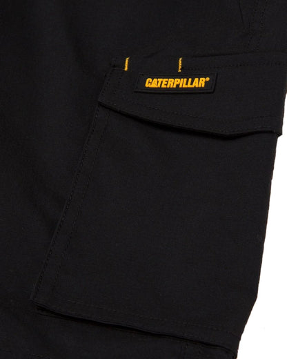 Black Coloured Caterpillar Mens Nexus Stretch Shorts on White Background
