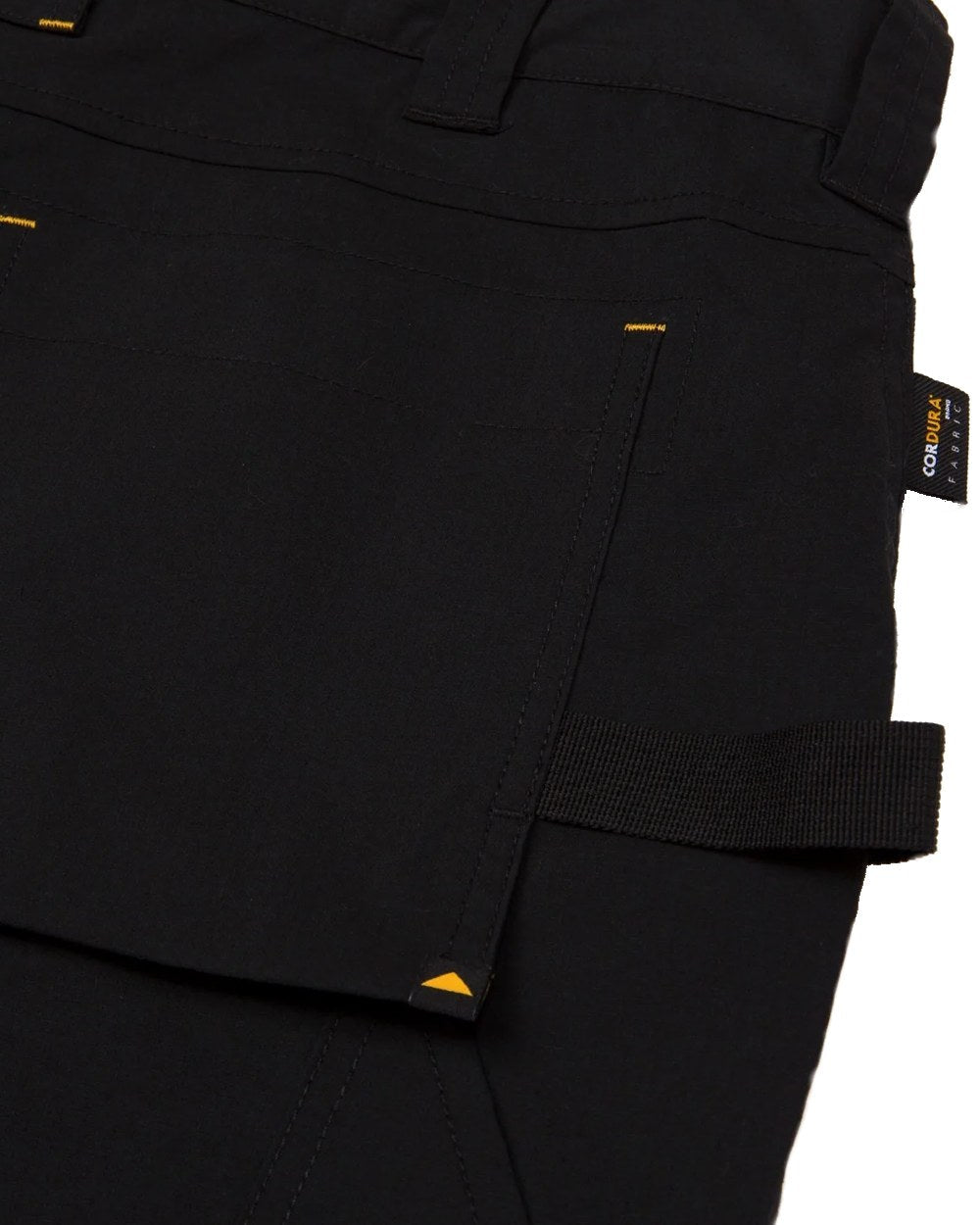 Black Coloured Caterpillar Mens Nexus Stretch Shorts on White Background
