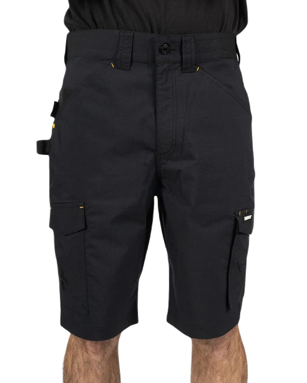 Black Coloured Caterpillar Mens Nexus Stretch Shorts on White Background
