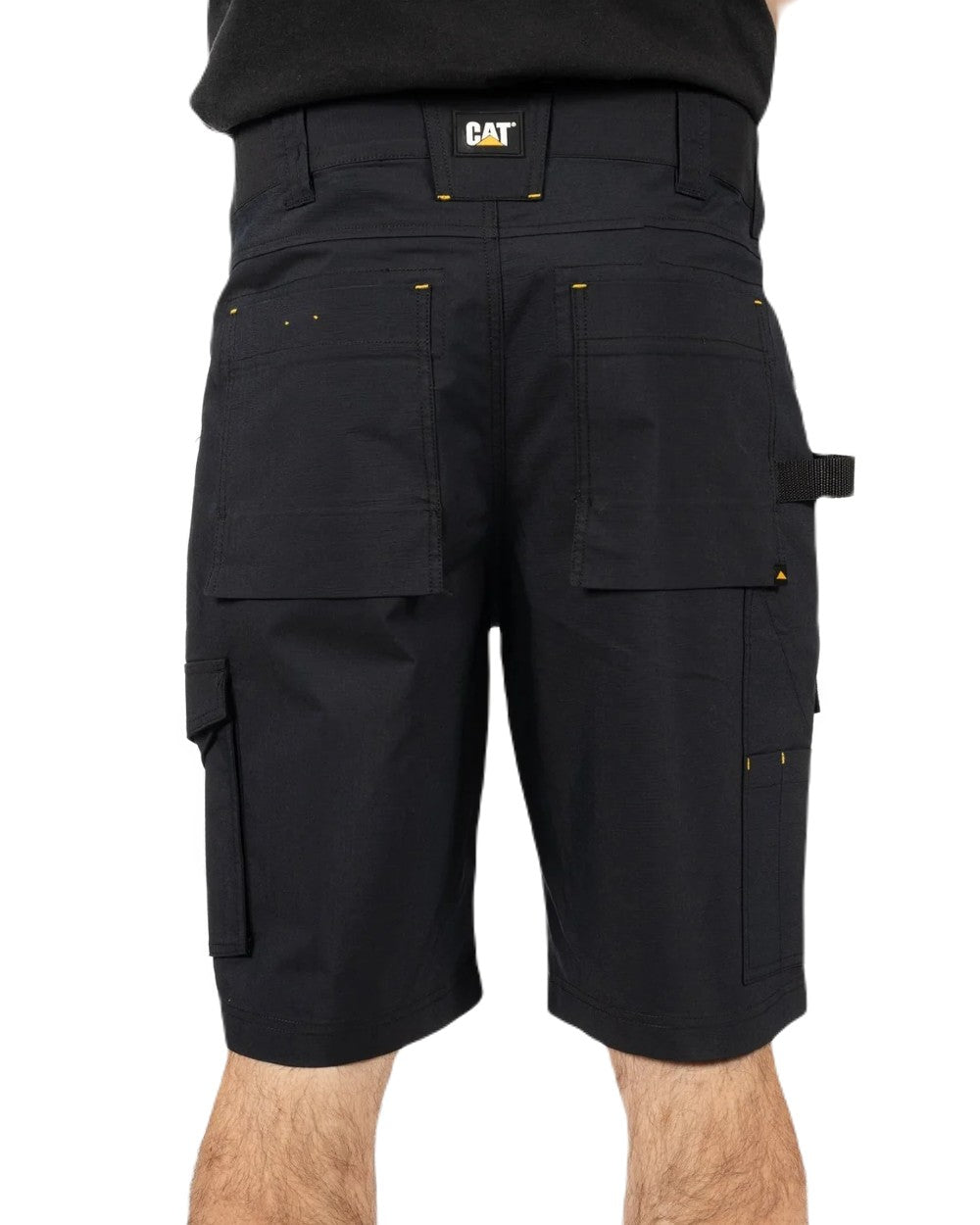 Black Coloured Caterpillar Mens Nexus Stretch Shorts on White Background
