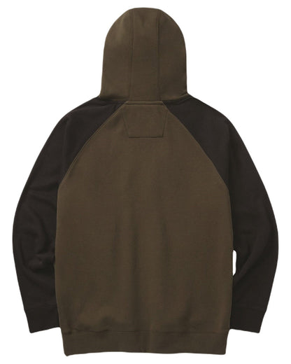 Army Moss Black Coloured Caterpillar Mens Raglan Hooded Sweatshirt on White Background
