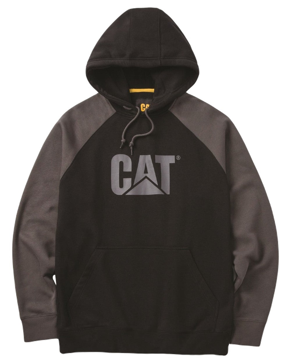 Black Magnet Coloured Caterpillar Mens Raglan Hooded Sweatshirt on White Background
