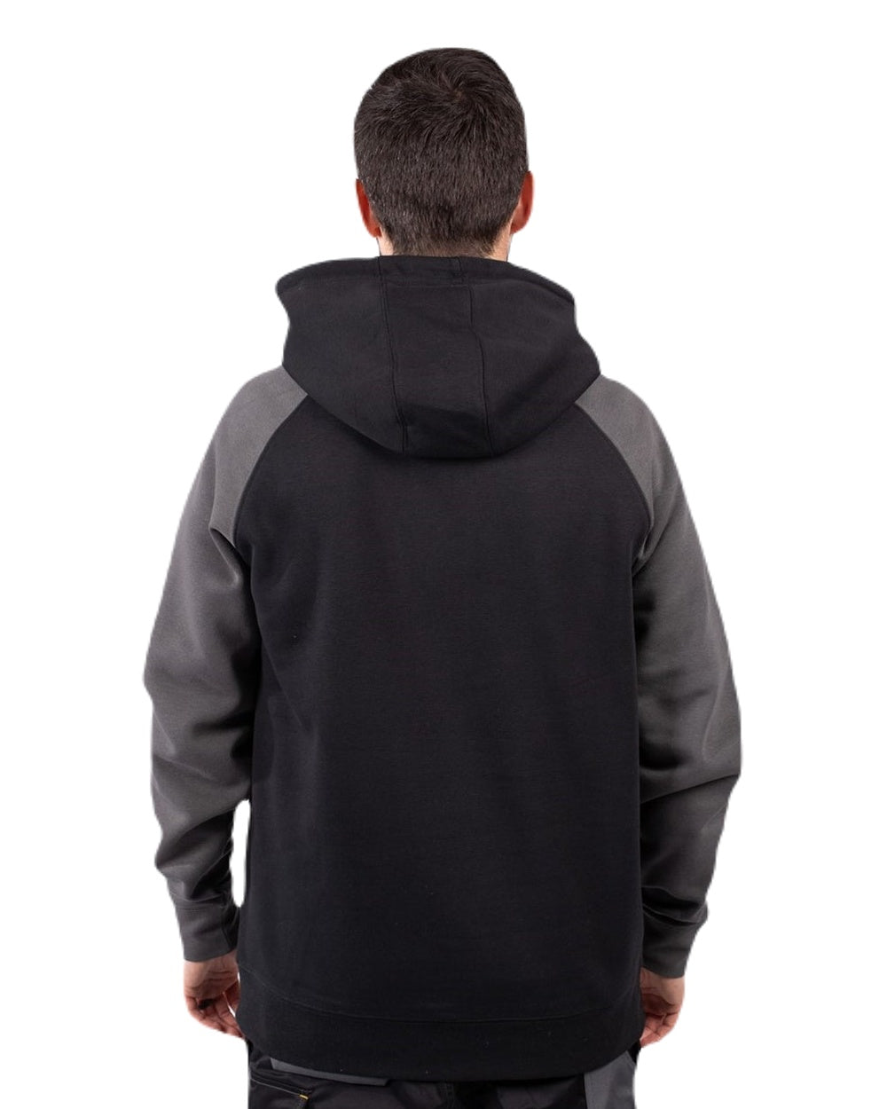 Black Magnet Coloured Caterpillar Mens Raglan Hooded Sweatshirt on White Background
