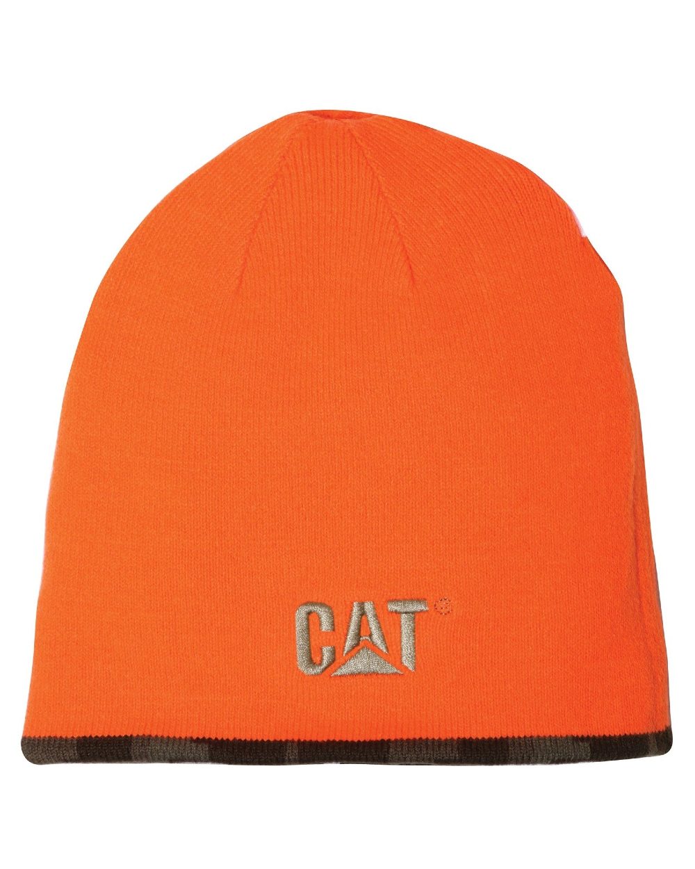 Hi Vis Orange Coloured Caterpillar Reversible Logo Cap On A White Background 