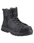 Black Coloured Caterpillar Threshold Rebound Safety Boots on White Background
