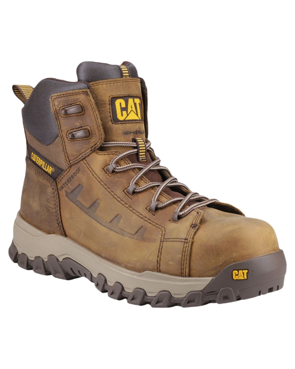 Pyramid Coloured Caterpillar Threshold Rebound Safety Boots on White Background
